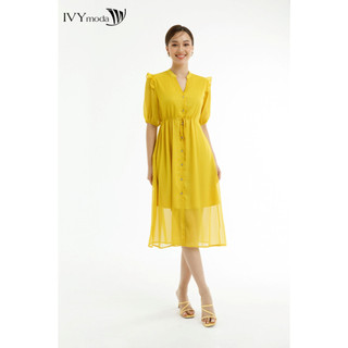 Đầm lụa phối bèo nữ IVY moda MS 48M7640