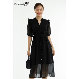 Đầm lụa phối bèo nữ IVY moda MS 48M7640