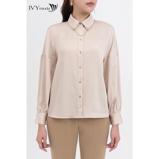 Áo sơ mi lụa phối phụ kiện nữ IVY moda MS 17M8159
