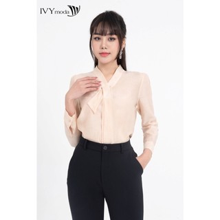 Áo lụa cổ xếp chéo nữ IVY moda MS 17M8167