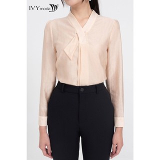 Áo lụa cổ xếp chéo nữ IVY moda MS 17M8167