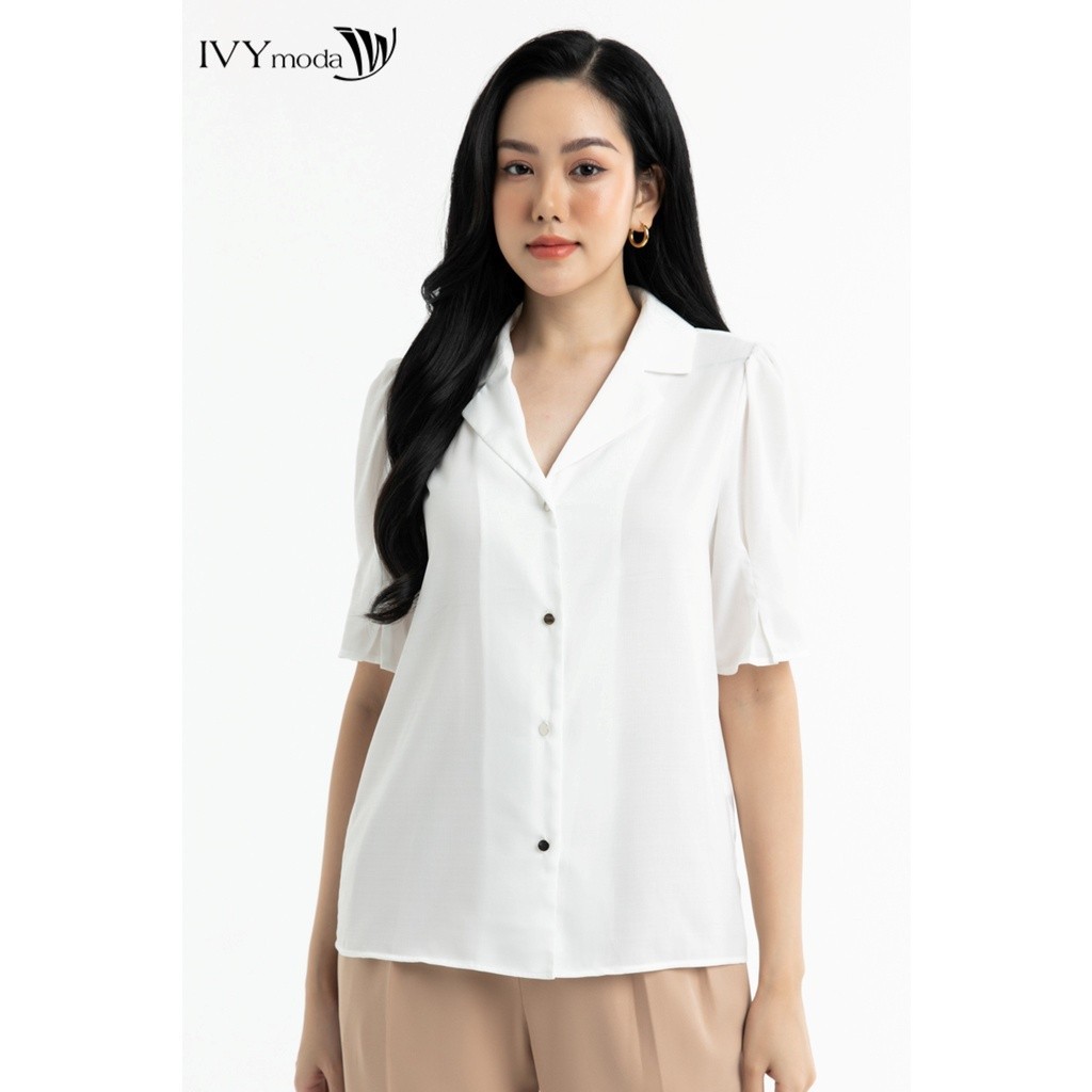 Áo sơ mi lụa nữ cổ bẻ 2 ve IVY moda MS 16M7400