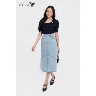 Áo thun nữ tay nhúm đính khuy ivy moda ms 58m7936