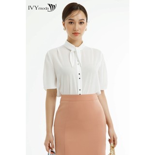 Áo lụa cổ cao phối nơ nữ ivy moda ms 16m7522