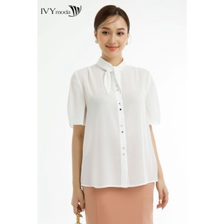 Áo lụa cổ cao phối nơ nữ IVY moda MS 16M7522