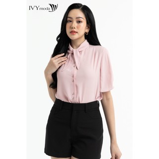 Áo lụa cổ cao phối nơ nữ IVY moda MS 16M7522