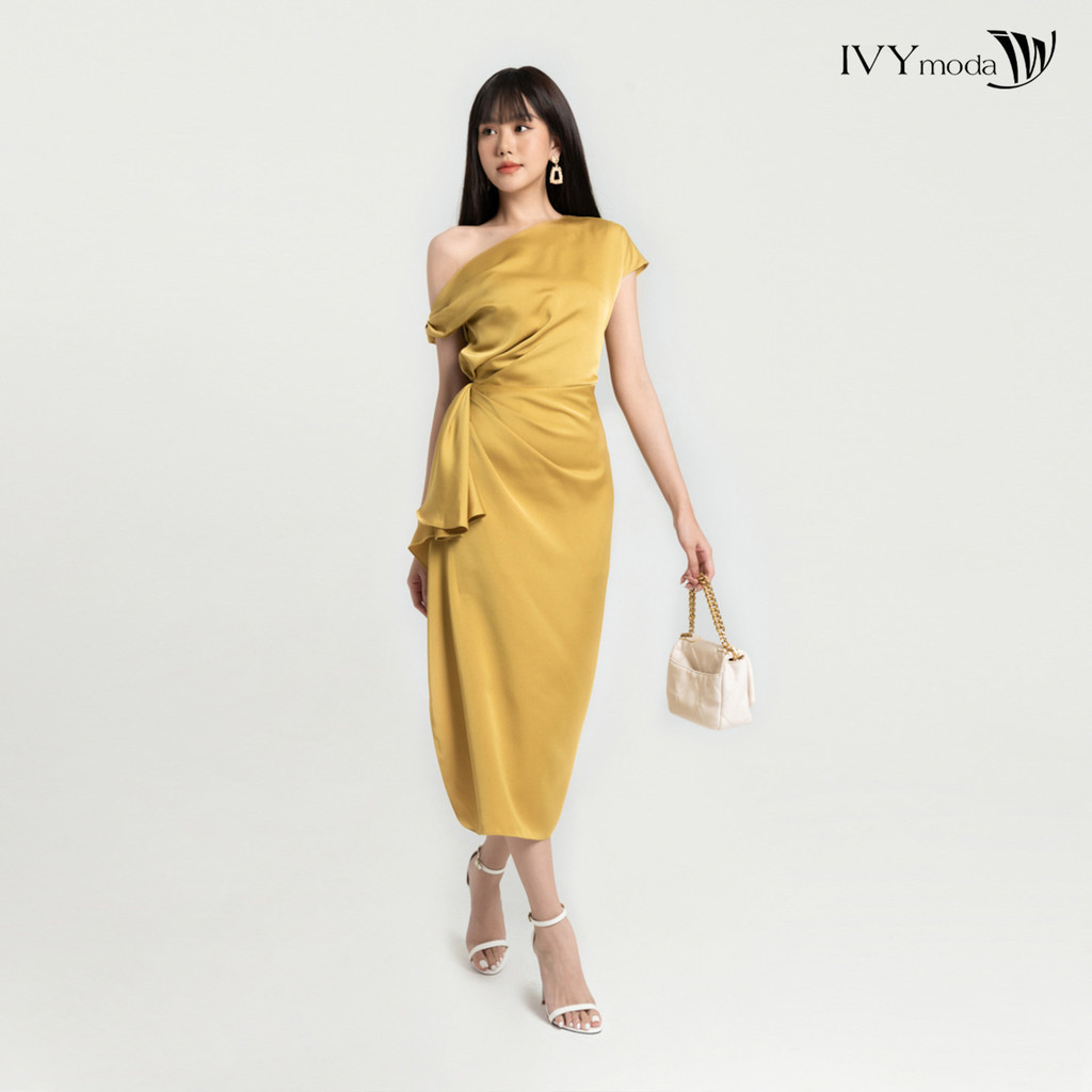 Đầm lụa lệch vai nữ IVY moda MS 48M7992
