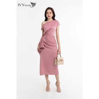 Đầm lụa lệch vai nữ IVY moda MS 48M7992