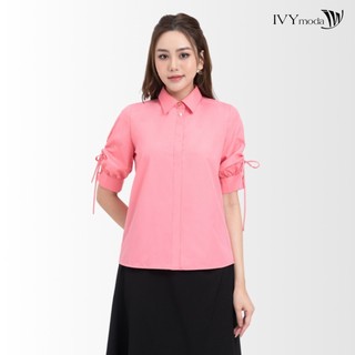Áo sơ mi tay lửng thắt nơ nữ ivy moda ms 16m8312