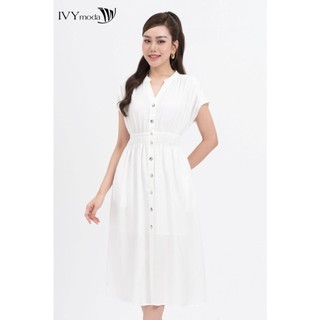 Đầm lụa xòe phối khuy nữ IVY moda MS 48M8256