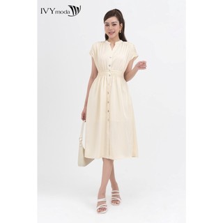 Đầm lụa xòe phối khuy nữ IVY moda MS 48M8256