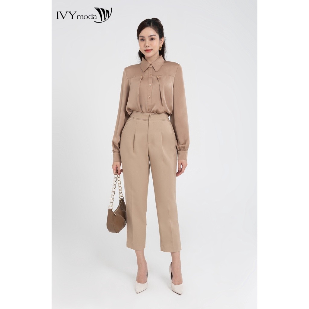 Áo sơ mi lụa xếp ly nữ IVY moda MS 17M7974