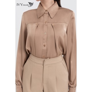 Áo sơ mi lụa xếp ly nữ IVY moda MS 17M7974