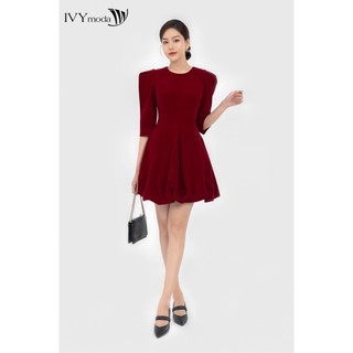 Đầm nhung xòe tay bồng nữ ivy moda ms 48m7944