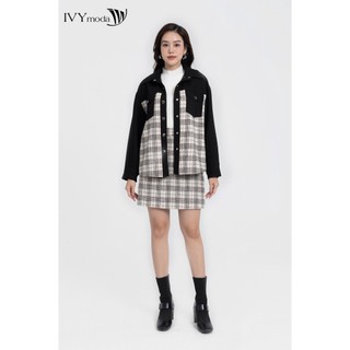 Bộ áo sơ mi dạ kẻ kèm chân váy nữ ivy moda ms 70m8016