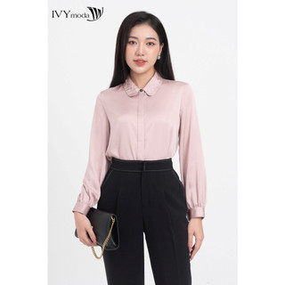 Áo sơ mi nữ cổ sen ivy moda ms 17m7757