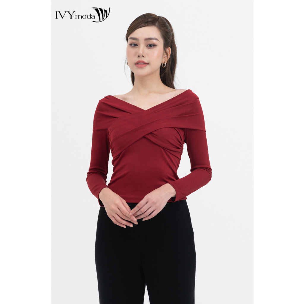 Áo thun cổ chéo chữ V nữ IVY moda MS 58M8156