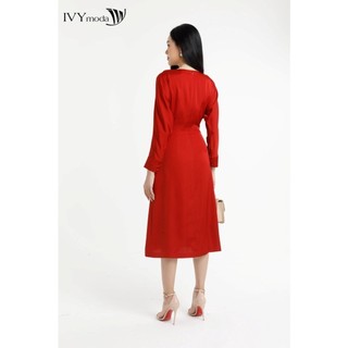 Đầm lụa trơn phối khuy bọc IVY moda MS 48M7159