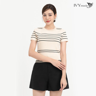Áo len ngắn tay phối kẻ ngang nữ ivy moda ms 57m7846