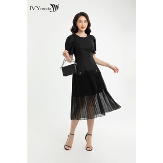 Đầm xòe hạ eo xếp ly nữ IVY moda MS 48M7565