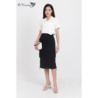 Áo sơ mi croptop trắng nữ ivy moda ms 16b9485