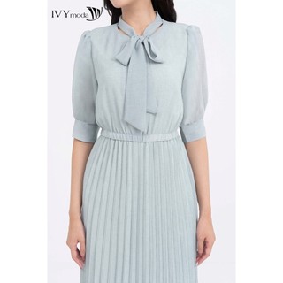 Đầm lụa xòe cổ buộc nơ nữ IVY moda MS 48T0218