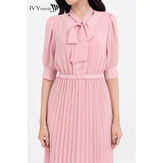 Đầm lụa xòe cổ buộc nơ nữ IVY moda MS 48T0218