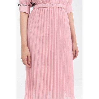 Đầm lụa xòe cổ buộc nơ nữ IVY moda MS 48T0218