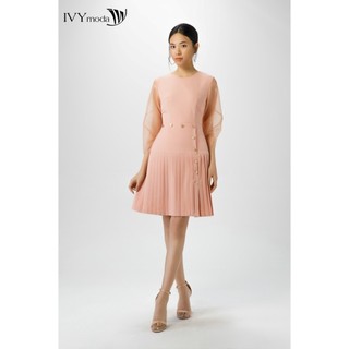 Đầm xòe tay phối lưới nữ ivy moda ms 48b9019