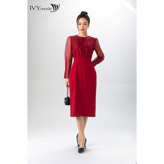 Đầm ôm tay phối lưới IVY moda MS 48M7084