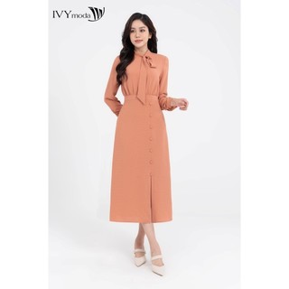 Đầm lụa maxi cổ nơ nữ ivy moda ms 48m7957