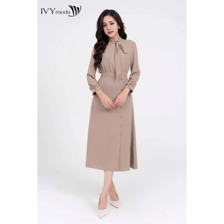 [ OUTLET KHÔNG ĐỔI TRẢ ] Đầm lụa maxi cổ nơ nữ IVY moda MS 48M7957