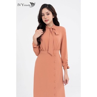 [ OUTLET KHÔNG ĐỔI TRẢ ] Đầm lụa maxi cổ nơ nữ IVY moda MS 48M7957