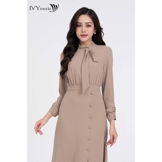 [ OUTLET KHÔNG ĐỔI TRẢ ] Đầm lụa maxi cổ nơ nữ IVY moda MS 48M7957