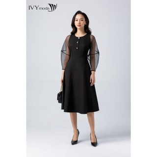 Đầm xòe nữ tay phối lưới IVY moda MS 48M7048