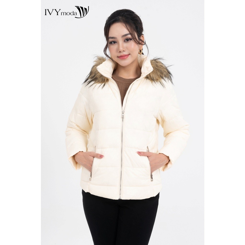 [ OUTLET KHÔNG ĐỔI TRẢ ] Áo khoác phao nữ cổ mũ viền lông form rộng IVY moda MS 70B9101 | BigBuy360 - bigbuy360.vn