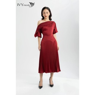 Đầm lụa nữ cổ đổ tùng xếp ly ivy moda ms 48m6195