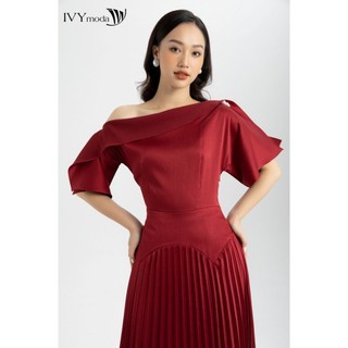 Đầm lụa nữ cổ đổ tùng xếp ly IVY moda MS 48M6195