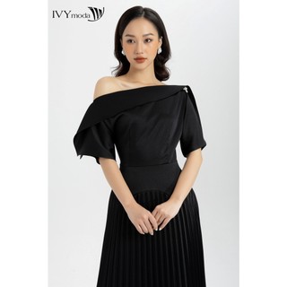 Đầm lụa nữ cổ đổ tùng xếp ly IVY moda MS 48M6195