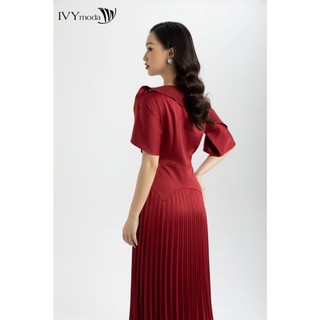 Đầm lụa nữ cổ đổ tùng xếp ly IVY moda MS 48M6195