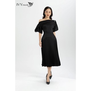 Đầm lụa nữ cổ đổ tùng xếp ly IVY moda MS 48M6195