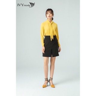 Chân váy chữ A phối đường xẻ ren IVY moda MS 31M5533