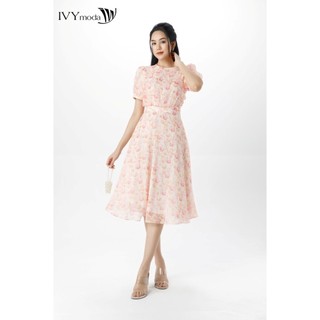 Đầm lụa xòe tay phồng IVY moda MS 48M7378