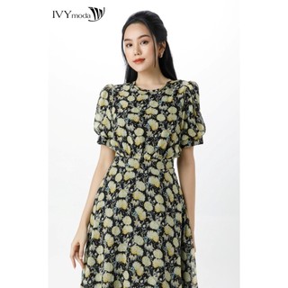 Đầm lụa xòe tay phồng IVY moda MS 48M7378