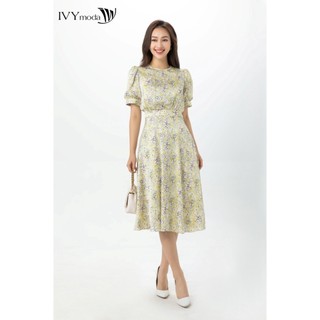 Đầm lụa xòe tay phồng IVY moda MS 48M7378