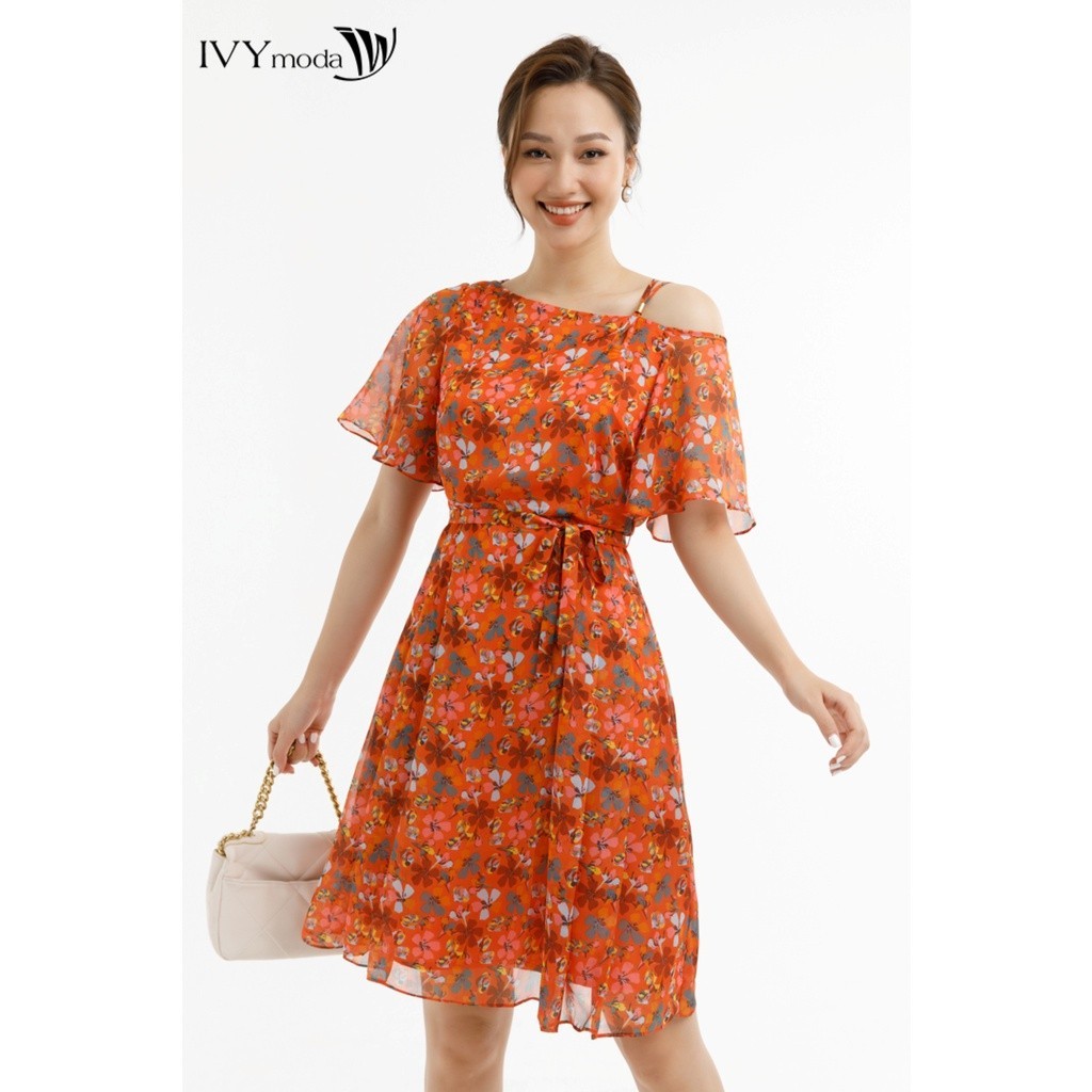 Đầm lụa lệch vai IVY moda MS 48M7545