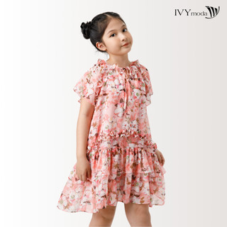 Đầm lụa bé gái nhấn bèo ivy moda ms 48g1506