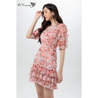 Đầm lụa nhấn bèo IVY moda MS 48B8776