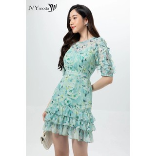 Đầm lụa nhấn bèo IVY moda MS 48B8776