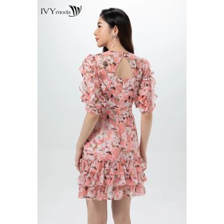 Đầm lụa nhấn bèo IVY moda MS 48B8776